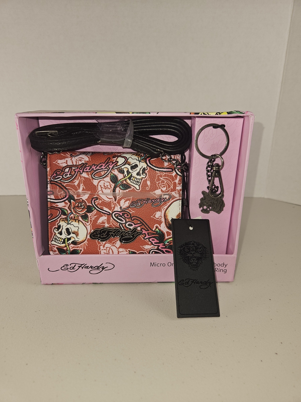 NWT Ed Hardy Women's Red Skull & Rose Crossbody Wallet